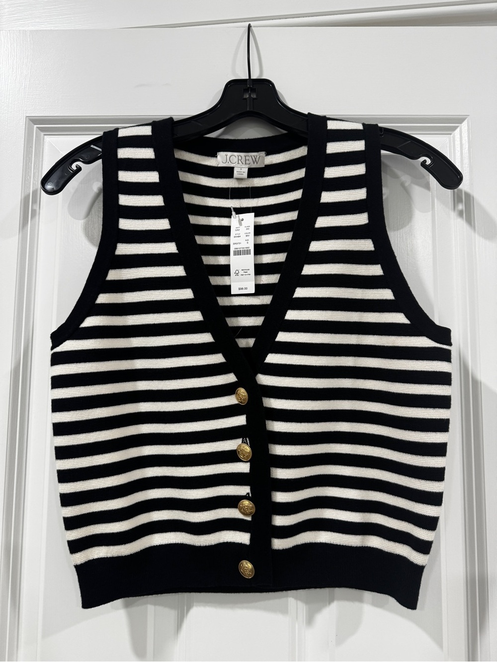 J. Crew Black and White Striped Knit Button-Front Vest